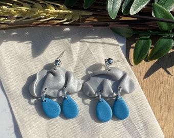 Rainy Day | Draped Cloud Earrings | Clay Earrings | Clouds and Raindrops | Cosmic Earrings