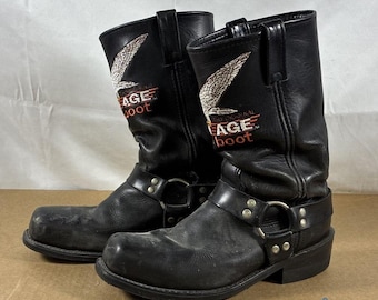 Men's STEEL TOE Harness Motorcycle Boots – Size 10, Broken-In Grunge Biker Style