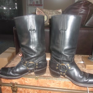 Vintage Frye Harness Boots RARE Tall LEATHER Lined Leather Soles and Heels