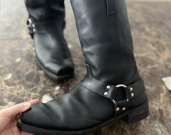 Men's FRYE Harness Motorcycle Boots – Size 15, Perfectly Broken-In Grunge Biker Style