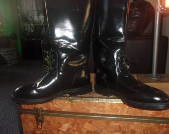 Italian Police Leather Boots, Vintage 80S, With Quick Zip