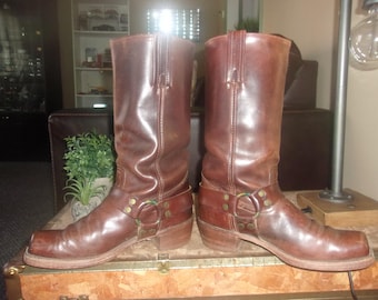 Vintage Frye Harness Boots RARE Tall LEATHER Lined Leather Soles and Heels