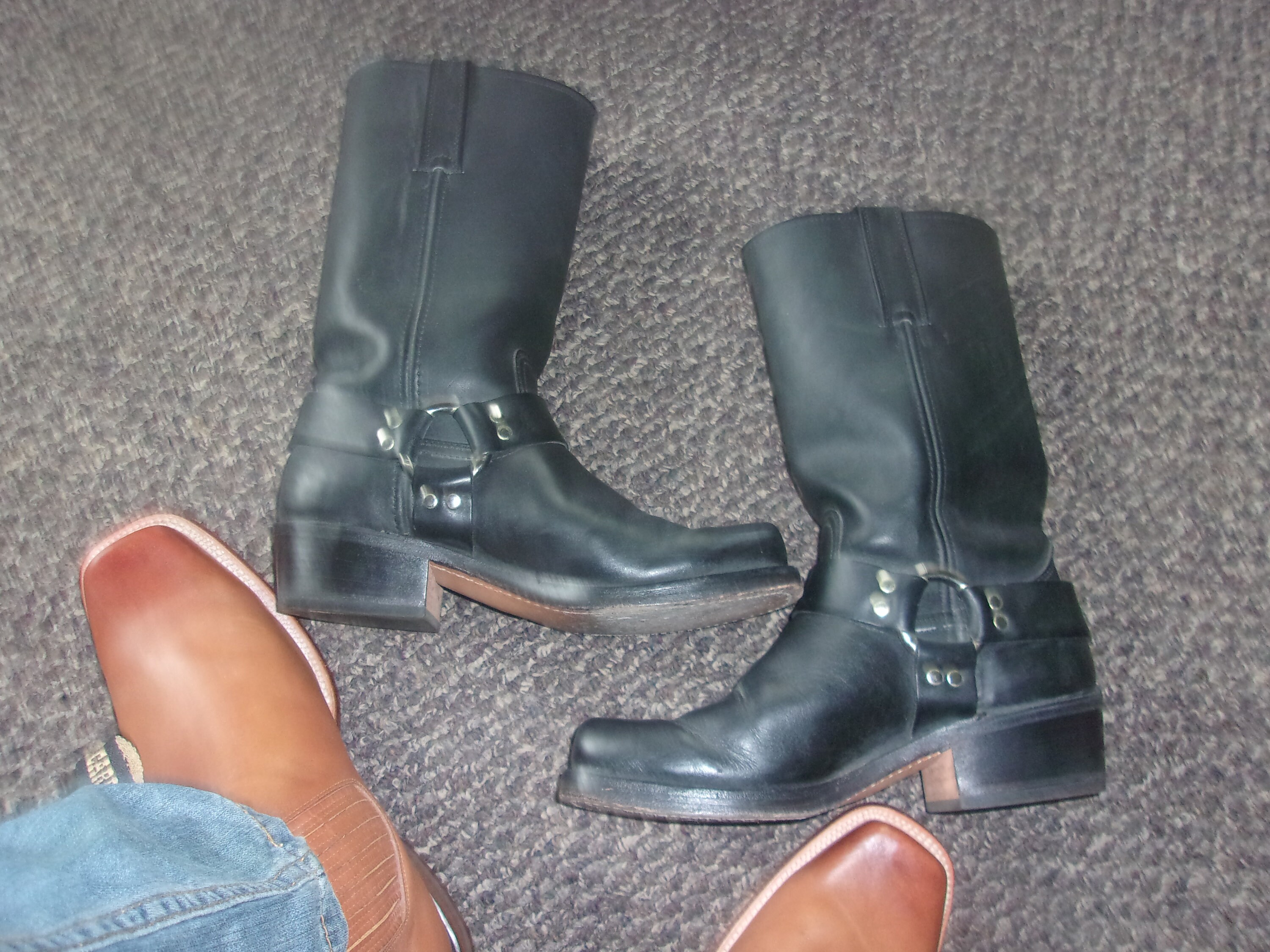 Vintage Frye distressed black leather harness boots size 8.5d Frye × Vintage Vintage Frye Distressed Gradient Zip Harness  main image 2