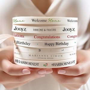 Nastro in cotone personalizzato 6–60 mm con nome, logo, testo | Rotolo 100 yd per regali, matrimonio e branding