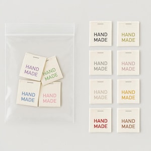Color Handmade Sewing Labels – 20 pcs Folded Cotton Tags with Multicolor Text for Clothing, Garments, Fabric Crafts & Sewing Projects