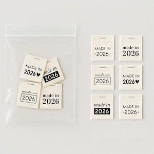 Made in 2026 Labels – 20 pcs Folded Cotton Clothing Labels with Production Year for Garment, Quilt Tag Sewing