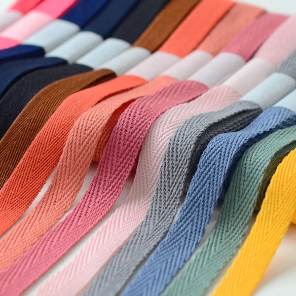 3/8 Color Herringbone Ribbon, Soft Twill Tape for Sewing Home Textile Products as Towels, Cotton/Polyester Wrapping Ribbon, Garment Labels
