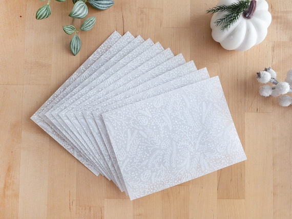 Vellum Envelopes, White Snowflakes, Christmas Leaves Printed 5x7 Envelopes  for Greeting, Business Gift Cards, Postcards and Invitations 