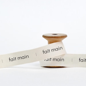 Fait Main Ribbon - 5/8” (15 mm), 10 yards (9 m) French Cotton Tape for Garment Tags, Sewing Projects, Handmade Labels, Artisan Packaging
