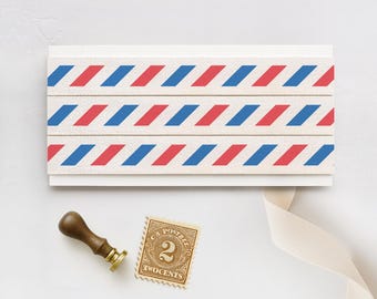 Airmail Stripe Cotton Ribbon - 5/8” (15 mm), 10 yards (9 m) Red & Blue Mail Tape for Wrapping, Cards, Letters, Packaging, Vintage Crafts