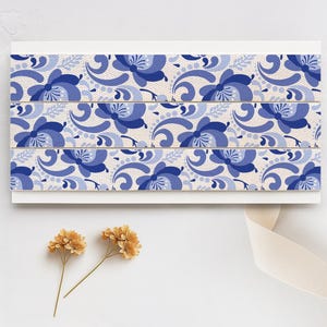 Blue Porcelain Swirl Cotton Ribbon - 5/8” (15 mm), 10 yards (9 m) Flowery Tape in Blue & White for Artistic Wrapping, Gifts, Packaging
