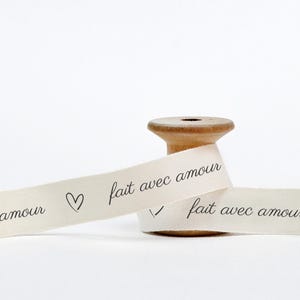 Fait avec Amour Ribbon - 5/8” (15 mm), 10 yards (9 m) Romantic French Cotton Tape for Handmade Gifts, Wedding Packaging, Special Wrapping