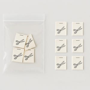 Scissors Sewing Labels – 20 pcs Folded Natural Cotton Tags for Handmade Clothing, Quilting, DIY Fabric Projects & Branding