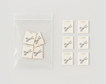Scissors Sewing Labels – 20 pcs Folded Natural Cotton Tags for Handmade Clothing, Quilting, DIY Fabric Projects & Branding