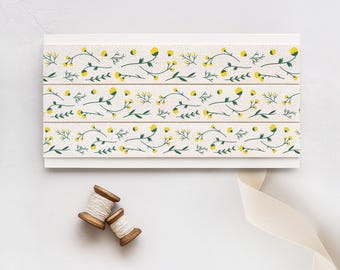 Gelbes geblümtes Baumwollband - 5/8 ”(15 mm), 10 yards (9 m) Helles botanisches Klebeband für Frühlingsgeschenke, Natur-inspirierte Verpackungen, DIY-Projekte