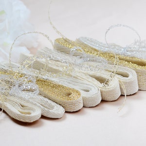 Glitter Cotton Twill Ribbon, Silver / Gold Ivory Natural Herringbone ...