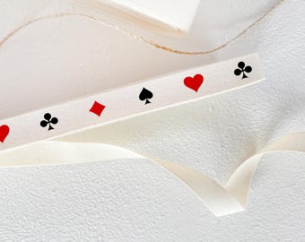 Playing Cards Cotton Ribbon - 3/8" (10 mm), 10 yards (9 m) Casino Theme Twill Tape for Game Night & Poker Party Decor