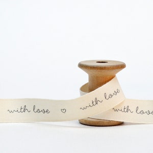 With Love & Hearts Ribbon, 5/8” (15 mm), Handcrafted Crafts, Wedding, Store Display, Special Days, 100% Cotton Tape, Thoughtful Gift Wrap