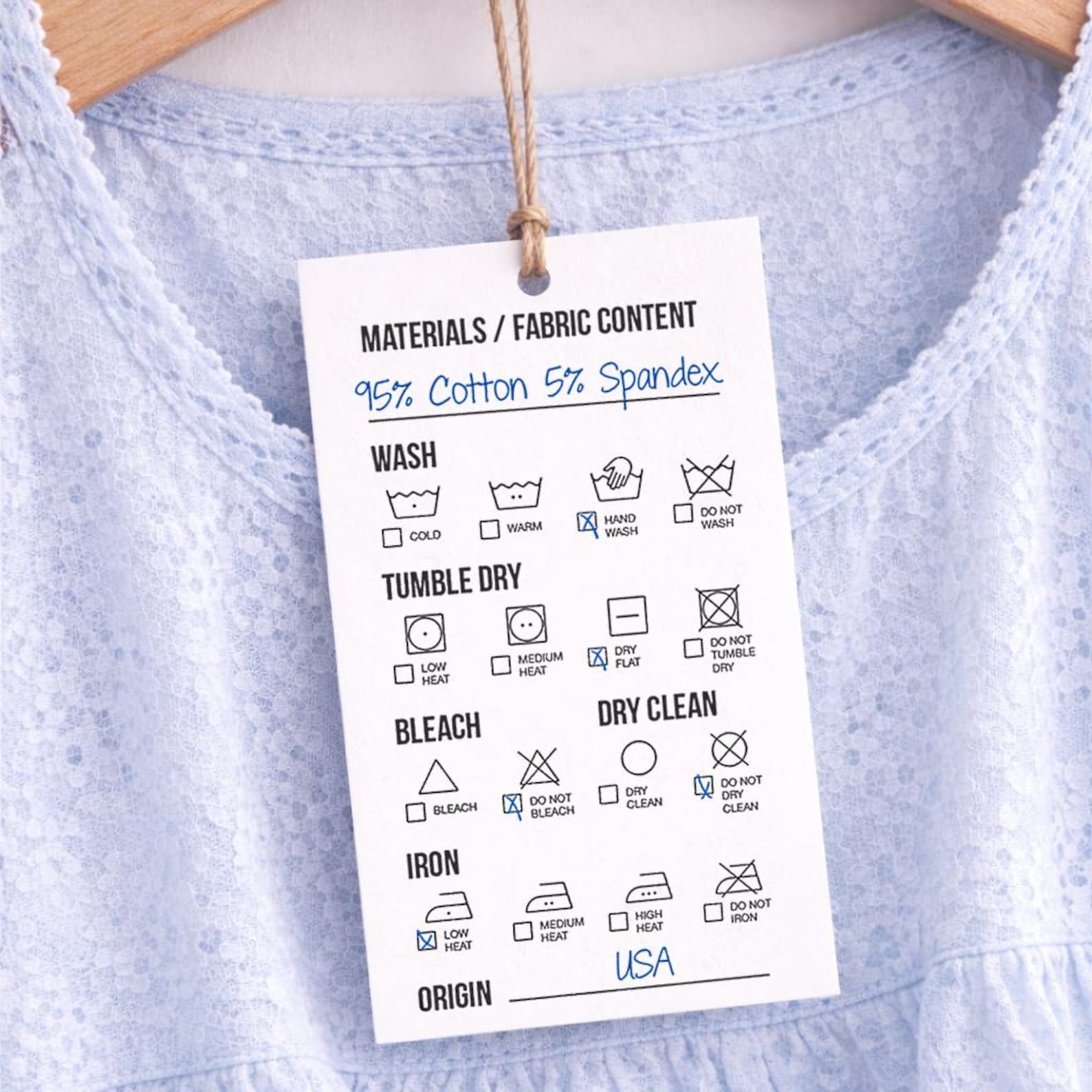 Washing Machine Tag Clothing Hang Tags With Wash Symbols, Writable Care Labels, Markable ...