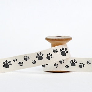 Paw Print Ribbon - 5/8” (15 mm), 10 yards (9 m) Cotton Tape for Pet Gifts, Animal Lover Wrap, Pet Shop Packaging, Paw Labels