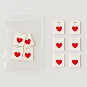 Étiquettes à coudre coeur rouge - 20 étiquettes en coton pliées pour cadeaux de mariage, emballages de Saint-Valentin et articles faits main pour femmes