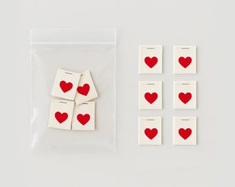 Red Heart Sewing Labels – 20 pcs Folded Cotton Tags for Wedding Gifts, Valentine’s Packaging & Handmade Women’s Items