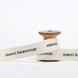 Merci Beaucoup Ribbon - 5/8” (15 mm), 10 yards (9 m) French Cotton Tape for Thank You Gifts, Elegant Wrapping, Party Favors, Personal Touch