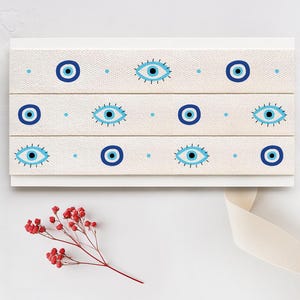 Nastro di cotone con malocchio blu - 15 mm (5/8"), 10 iarde / Nastro amuleto Nazar per regali, matrimonio greco, bomboniera portafortuna