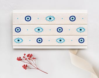 Blue Evil Eye Cotton Ribbon - 5/8&quot; (15 mm), 10 Yards | Nazar Amulet Tape for Gifts, Greek Wedding, Lucky Favor Wrap