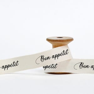 Bon Appétit Ribbon - 5/8” (15 mm), 10 yards (9 m) French Cotton Tape for Bakery Packaging, Cookies, Table Setting, Dessert Wrapping