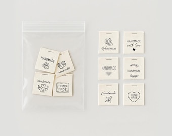 Handgemaakte naailabels – 20 gevouwen katoenen tags met hartpictogrammen voor kleding, babykleding, kleding, quilten en doe-het-zelfnaaiprojecten