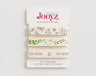 Juego de 3 cintas naturales de algodón de 15 mm (5/8"), hojas verdes, 100 % naturales, embalaje ecológico, para envolver jabón, artículos hechos a mano, papel de regalo orgánico.