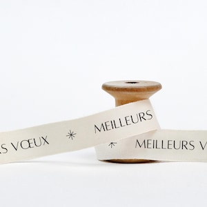 Ruban des Meilleurs Voeux - 15 mm (5/8 po.), 9 m (10 yards) Ruban adhésif élégant en coton français pour cadeaux des fêtes, emballages saisonniers, emballages de fête