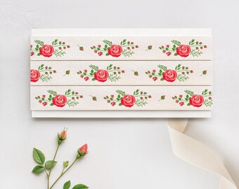 Red Rose Cotton Ribbon - 5/8” (15 mm), 10 Yards (9 m) Romantic Floral Tape for Wedding, Gift Wrapping, Valentine’s Day