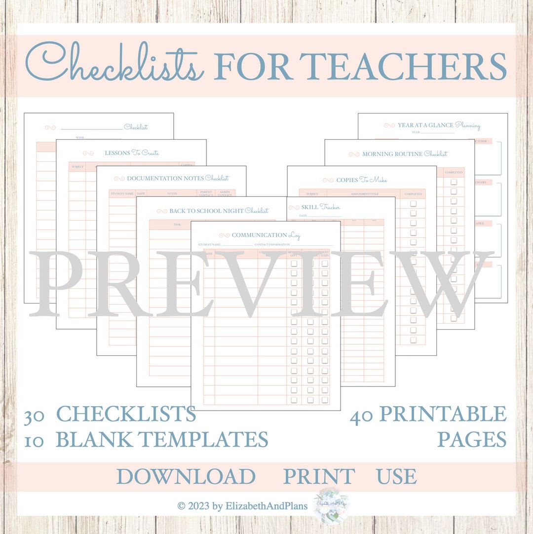 Checklists for Teachers // Printables // Personal Use Etsy