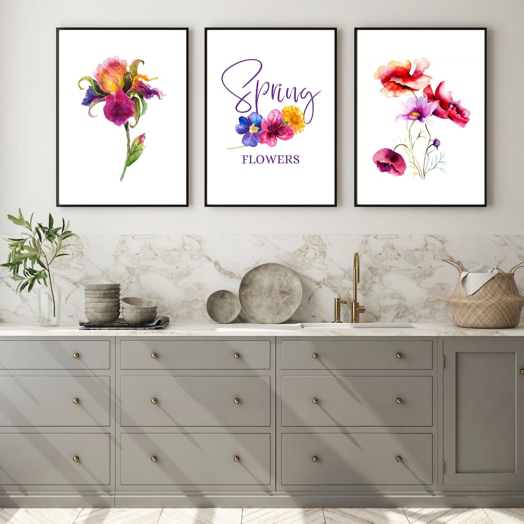 Spring Flowers Wall Art Set of 3 Gallery Art Print for Colorful ...