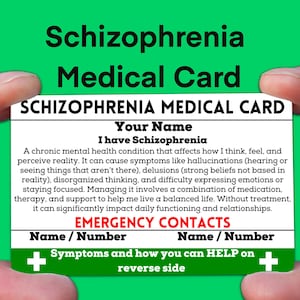 Tarjeta de identificación de alerta médica para esquizofrenia, etiqueta Aware, insignia de concientización sobre la esquizofrenia, tarjeta ICE de emergencia personalizada para billetera, para mujeres y hombres, cinta