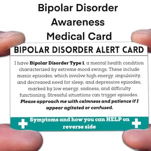 Bipolare Störung Medizinischer Alarm Ausweis, Bipolar Typ 1 allergische Reaktion, Psychische Störung Alarm Ausweis für Brieftasche, Schlüsselband, ICE Tag
