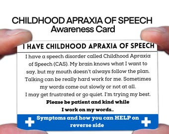 Childhood Apraxia of Speech ID Card, Metal Waterproof Medical Alert, Custom Wallet Card with Emergency Contacts, Apraxia Awareness Card