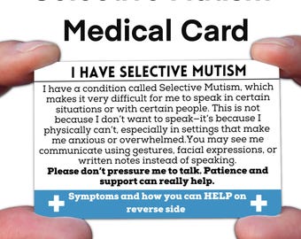 Selective Mutism Medical Alert ID Card for Wallet – Waterproof Metal Card with Awareness, Emergency Contacts Information Tag, Autism Support