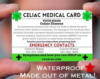 Celiac Disease Card for Wallet, Celiac Disease Awareness, Aware, Celiacs, Celiac Warrior, Celiac, Sign, Gift, Gifts, Card, Gluten Allergy