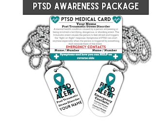 PTSD Card Medical Alert PACKAGE, Complex ptsd, Post Traumatic Stress Disorder, Emergency id Ice, c-PTSD Necklace Tag, Ptsd Awareness Gifts
