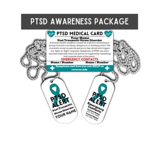 PTSD-kaart Medisch waarschuwingspakket, complexe ptss, posttraumatische stressstoornis, nood-id ijs, c-PTSD kettingtag, ptss-bewustzijnsgeschenken