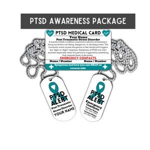 PTSD Card Medical Alert PACKAGE, Complex ptsd, Post Traumatic Stress Disorder, Emergency id Ice, c-PTSD Necklace Tag, Ptsd Awareness Gifts