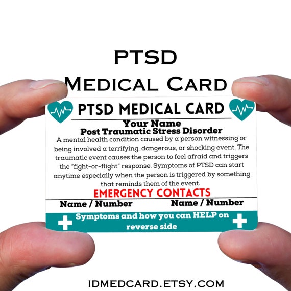 PTSD Card Medical Alert, Complex ptsd, Post Traumatic Stress Disorder, Emergency id Ice, c-PTSD Necklace Tag, Ptsd Awareness Gifts, Panic