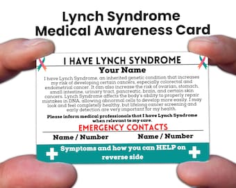 Lynch Syndrome Medical ID Card, Hereditary Cancer Awareness, Waterproof Metal Wallet Card, Emergency Medical Information