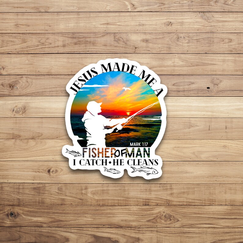 Mark 1 17 Fisher Of Men Sticker, Fishers of Men, Geschenken voor vissers, Bijbelvers Sticker, Jezus Christelijke Sticker, Dagelijkse Bijbelverzen, God afbeelding 2