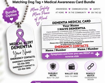Dementia Awareness Medical ID Alert Card Package, Dementia Patient and Caregiver ICE Aware Help In Case of Emergency For Wallet