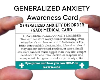 Generalized Anxiety Disorder Medical Alert Card – GAD Support, Mental Health Emergency ID, Durable Waterproof Wallet Card