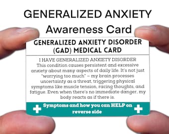 Generalized Anxiety Disorder Medical Alert Card – GAD Support, Mental Health Emergency ID, Durable Waterproof Wallet Card